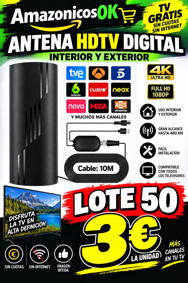 Lote 50 Antenas HDTV Digital 4K