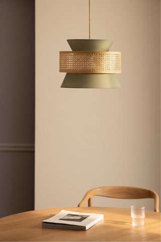 Lámpara colgante ratán Yereh beige/blanca