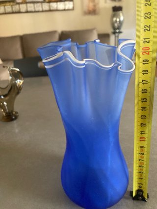 Vaso Murano Vetro Soffiato Blu Bianco