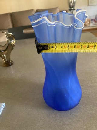 Vaso Murano Vetro Soffiato Blu Bianco