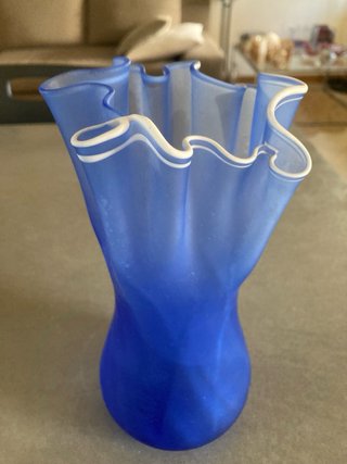 Vaso Murano Vetro Soffiato Blu Bianco