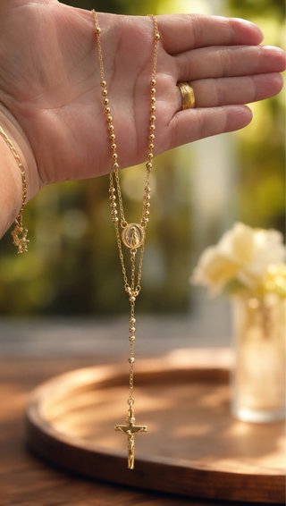 Hermoso Rosario Dorado en oro laminado de 60 cm