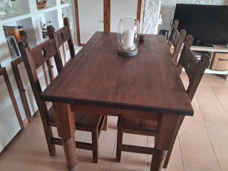Mesa y 4 Sillas Colonial Madera Maciza