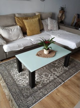 Mesa de centro cristal y madera
