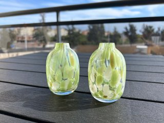 Jarrón cristal verde y blanco 9cm