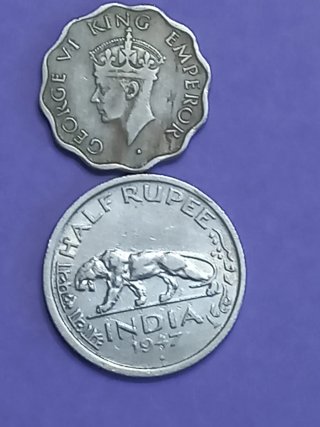 Moneda India 1947 Media Rupia y 1 Anna de 1946 Ind