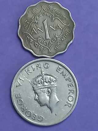 Moneda India 1947 Media Rupia y 1 Anna de 1946 Ind