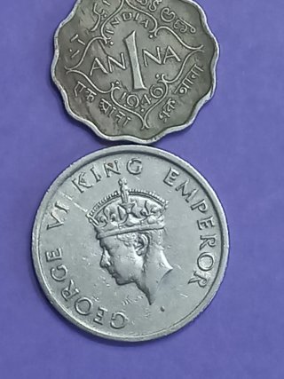 Moneda India 1947 Media Rupia y 1 Anna de 1946 Ind