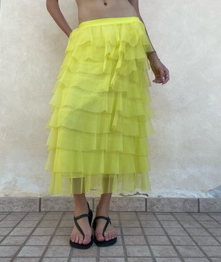 Gonna lunga tulle balze giallo lime NO-NA' Ta