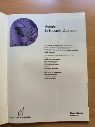 Índice libro Historia de España 2° Bachillerato