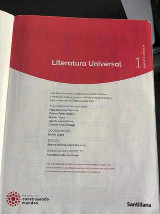 Literatura Universal, 1, Bachillerato, Proyecto...