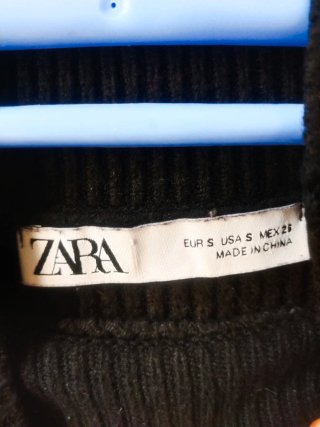Jersey Punto Zara Negro Cuello Alto Mangas Globo