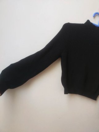 Jersey Punto Zara Negro Cuello Alto Mangas Globo