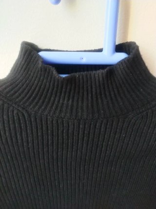 Jersey Punto Zara Negro Cuello Alto Mangas Globo
