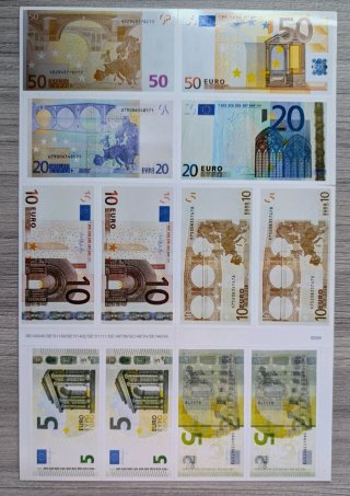 Láminas recortables de monedas y billetes