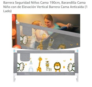 Barrera Cama Infantil 1,90m Gris Animales