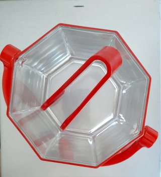 Cubitera vintage cristal con pinzas rojas