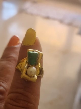 Anillo y pendientes oro 18k con perla y turquesa