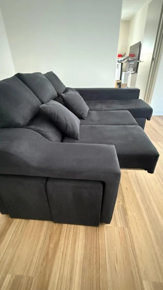 Sofá Cama, Negro Tela