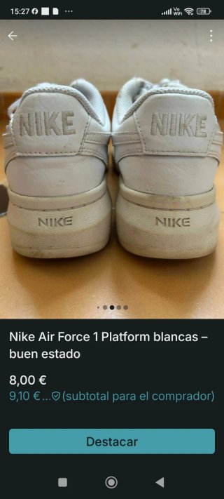 Nike Air Force 1 Platform Blancas Talla 39