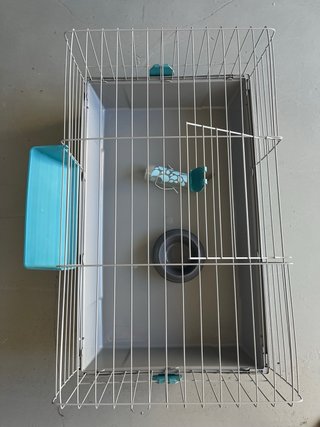 Jaula para conejo azul y gris