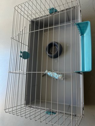 Jaula para conejo azul y gris