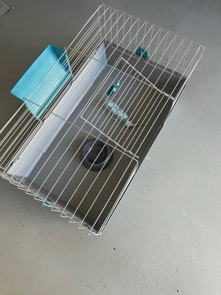 Jaula para conejo azul y gris