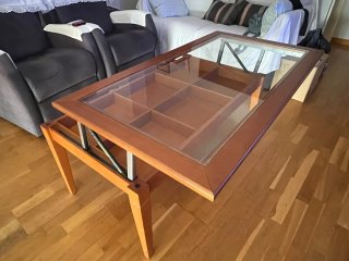 Mesa centro cristal elevable madera