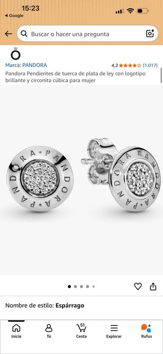 Anillo y pendientes Pandora Plata Circonitas