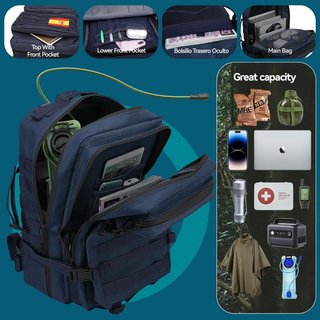 Mochila Táctica 50L Azul Marino + 2 Parches