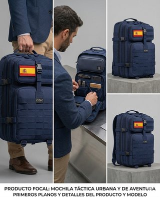 Mochila Táctica 50L Azul Marino + 2 Parches