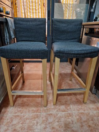 2 Taburetes Altos Cocina Madera y Tela