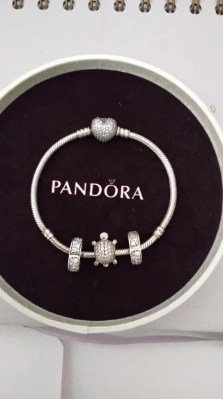 Pulsera Pandora Corazón y Tortuga Clips Pavé 19 cm