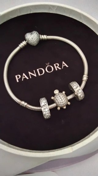 Pulsera Pandora Corazón y Tortuga Clips Pavé 19 cm