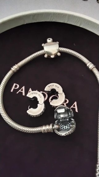 Pulsera Pandora Corazón y Tortuga Clips Pavé 19 cm