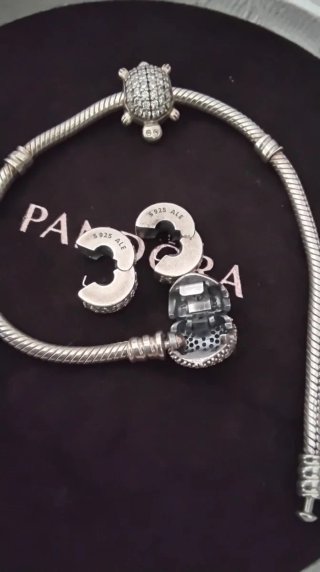 Pulsera Pandora Corazón y Tortuga Clips Pavé 19 cm