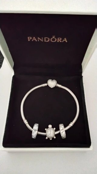 Pulsera Pandora Corazón y Tortuga Clips Pavé 19 cm