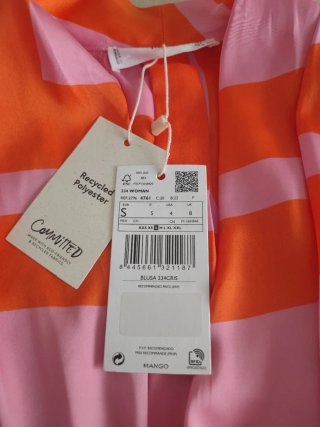 Camisa Mango Rayas Naranja y Rosa Talla S