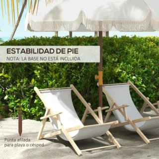 Sombrilla de playa de tela y madera