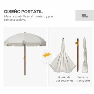 Sombrilla de playa de tela y madera