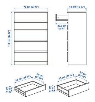 IKEA KULLEN - Cómoda de 5 cajones en blanco