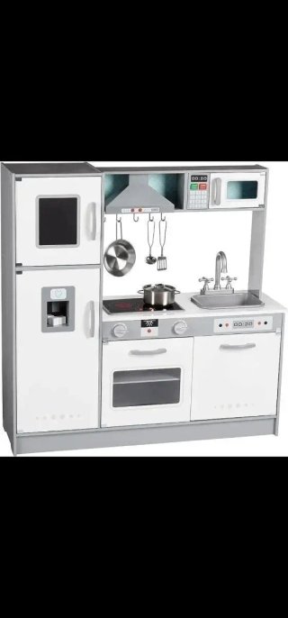 Cocina de juguete, disposición en línea, de madera