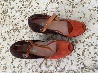 Cuñas esparto marrón y naranja talla 38