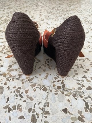 Cuñas esparto marrón y naranja talla 38