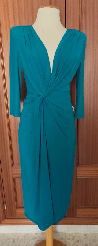 Vestido fiesta largo azul verdoso
