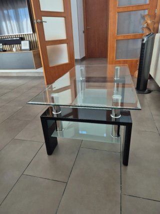 Mesa de centro de cristal y madera