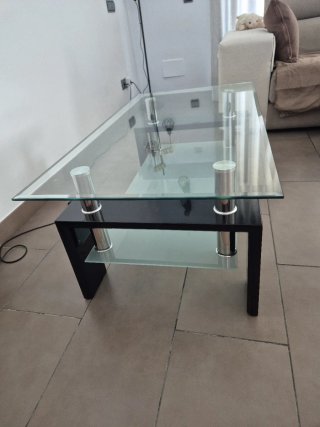 Mesa de centro de cristal y madera