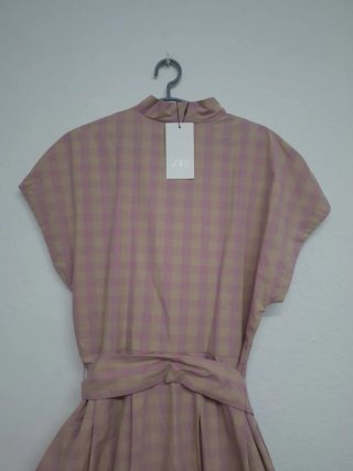 Poplin check pink dress