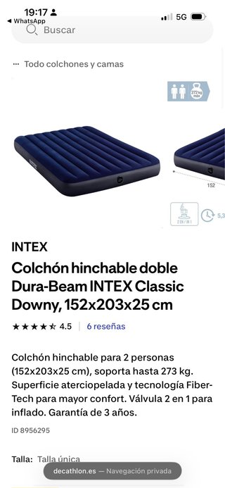 Colchón Hinchable Doble INTEX 152x203x25 cm