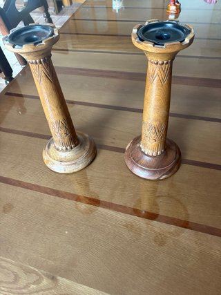 Conjunto 2 Candelabros Madera Tallada
